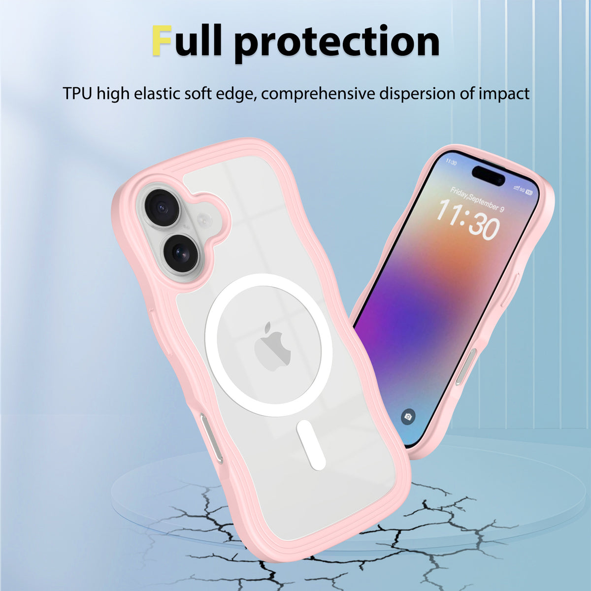 Magnetic Wave Edge Transparent Phone Case for iPhone 16 15 14 Pro Max TPU Shockproof Protective Cover