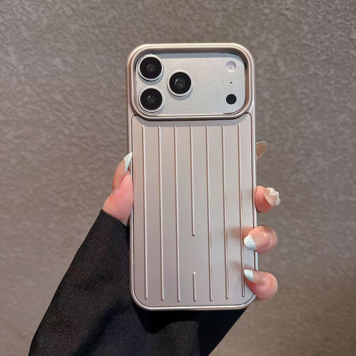 Metallic Stripe Suitcase Hard PC Case for iPhone 16 15 14 13 12 Pro Max Shockproof Anti-Drop Full Cover