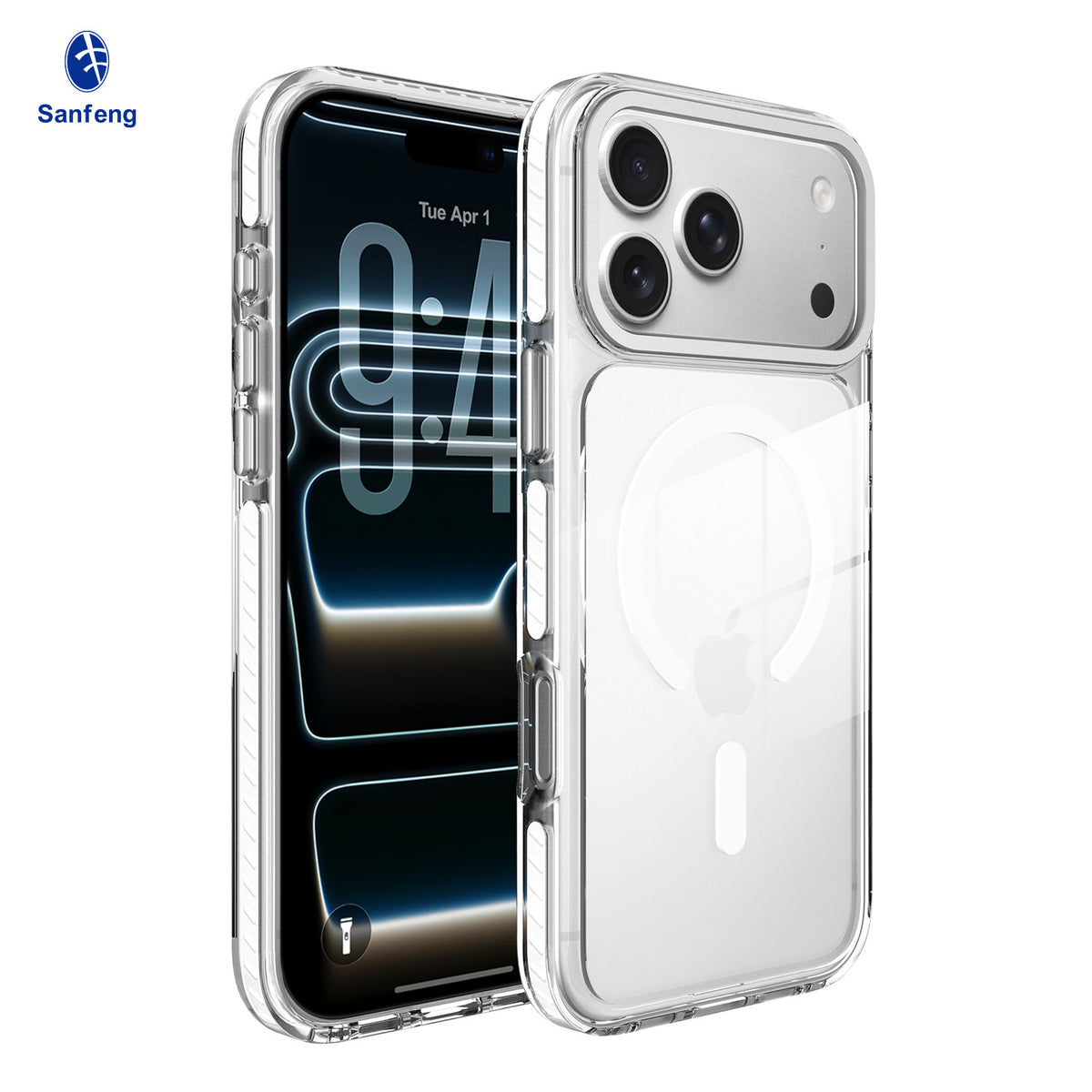 Sanfeng Transparent Shockproof Phone Case for iPhone, Dual-Color Clear Silicone Anti-Fingerprint Protective Cover
