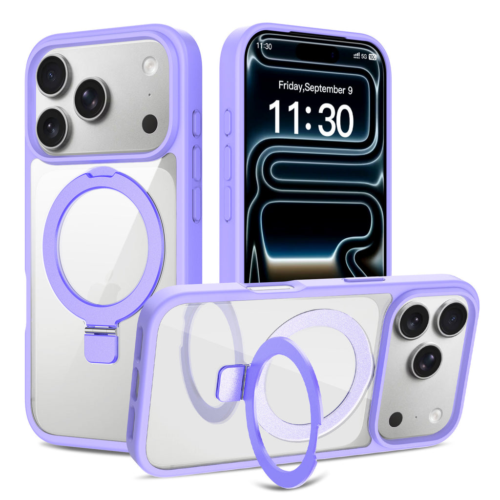 Magnetic Clear Phone Case with Airbag Stand Holder for iPhone 17 Air, Transparent TPU Shockproof Anti-Fingerprint Protective Cover