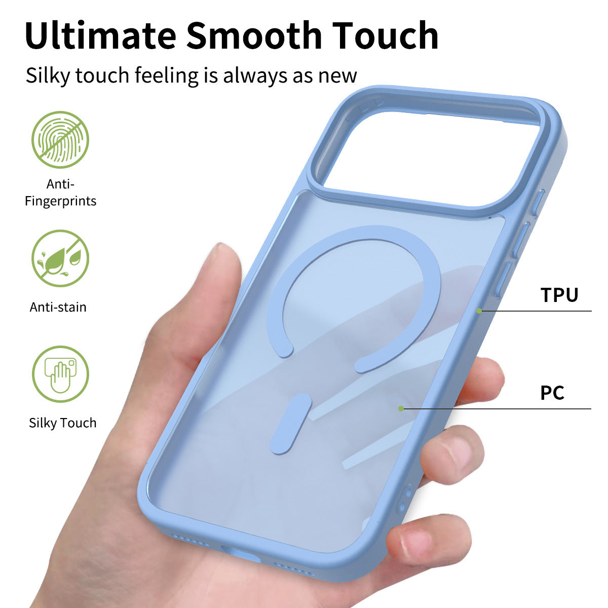 Magnetic Anti-Drop Phone Case Compatible with iPhone 16 / 15 / 14 Pro Max, Matte Skin-Feel Shockproof TPU Protective Cover