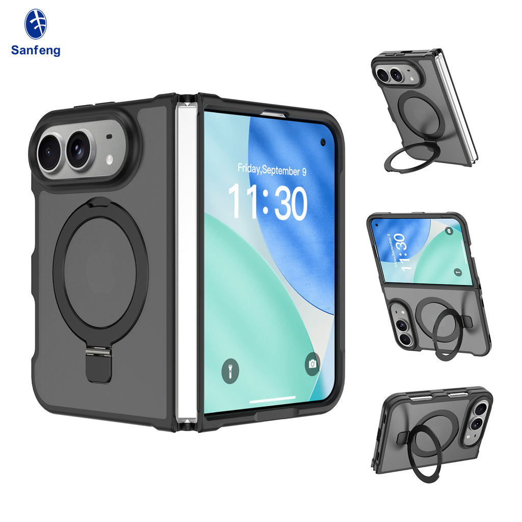 Magnetic Matte Phone Case for iPhone with Rotating Invisible Kickstand, Shockproof TPU Protective Cover
