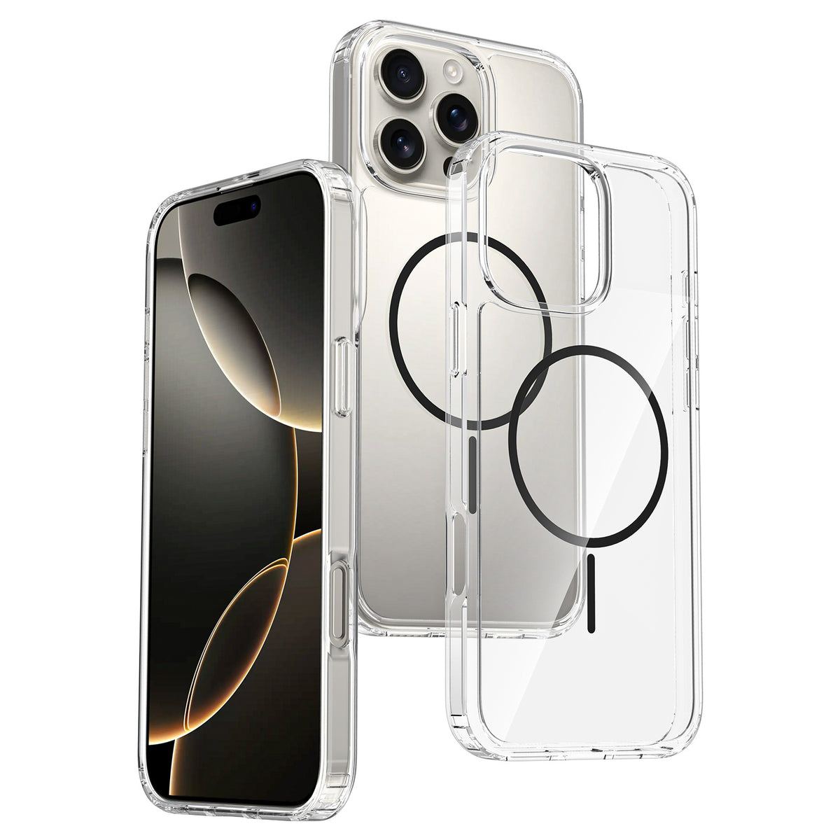 Transparent Magnetic Phone Case with Rainbow Ring for iPhone 16 15 14 Pro Max Plus, Shockproof Clear TPU 2-in-1 Protective Cover