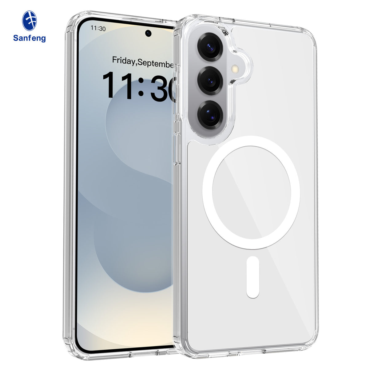 Sanfeng Clear Magnetic Phone Case for Samsung Galaxy, Anti-Fall TPU Acrylic Dual-Color Protective Cover