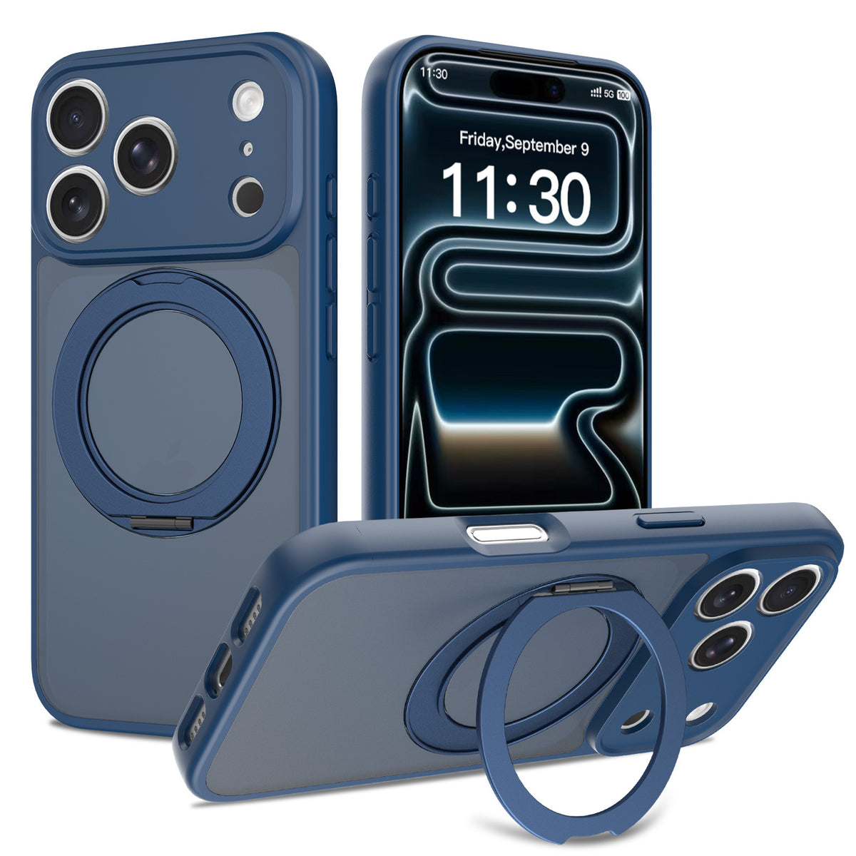 Magnetic Phone Case with 360-Degree Rotating Stand, Airbag Anti-Drop Silicone Protective Cover - Orange