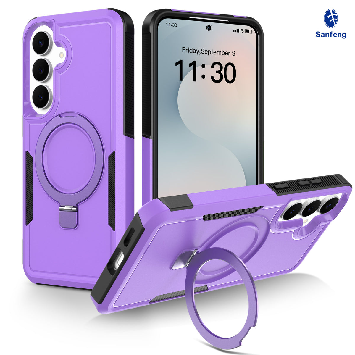 Sanfeng Magnetic Stand Phone Case for Samsung S25 S26FE, Two-in-One Shockproof Anti-Drop Solid Color Protective Cover