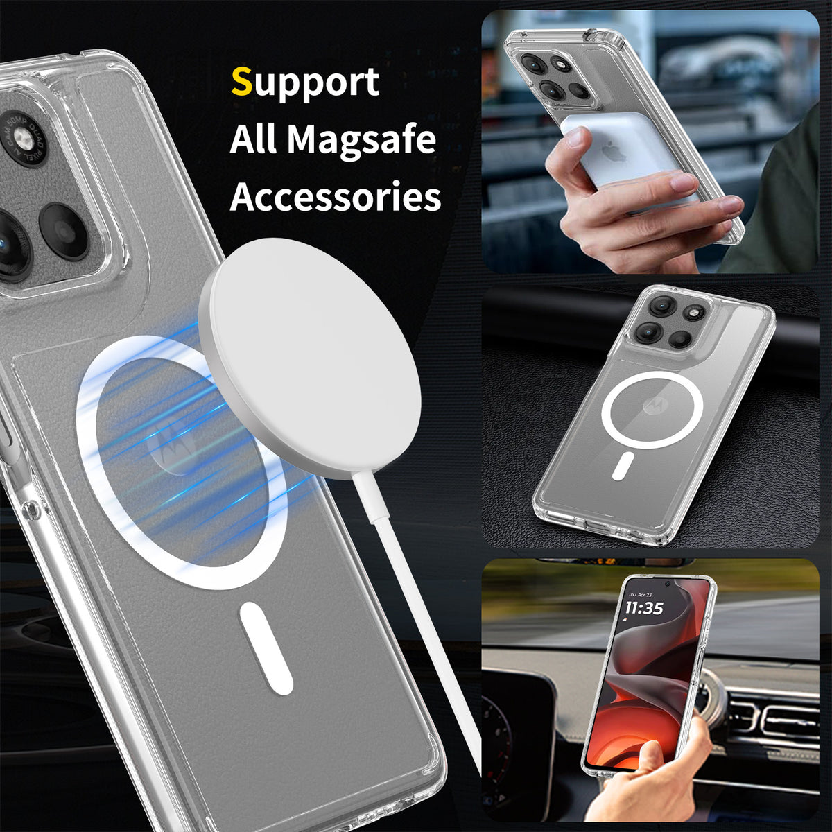 Clear Magnetic Case Compatible with Motorola Moto G56 G15 G05 Edge 50 Pro - Shockproof All-Inclusive TPU Soft Phone Cover