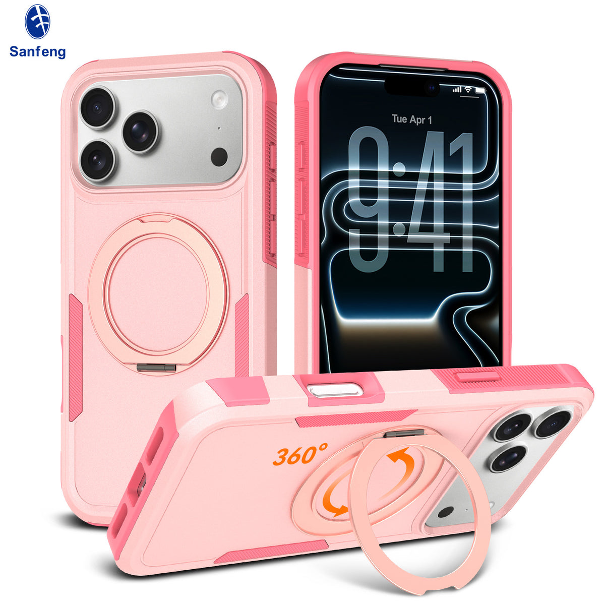 Sanfeng Magnetic Silicone Phone Case with Invisible Kickstand, Anti-Drop Protective Cover for iPhone