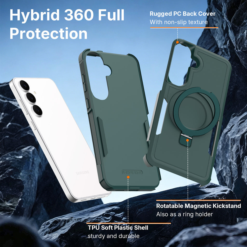 Sanfeng Magnetic Stand Phone Case for Samsung S25 S26FE, Two-in-One Shockproof Anti-Drop Solid Color Protective Cover