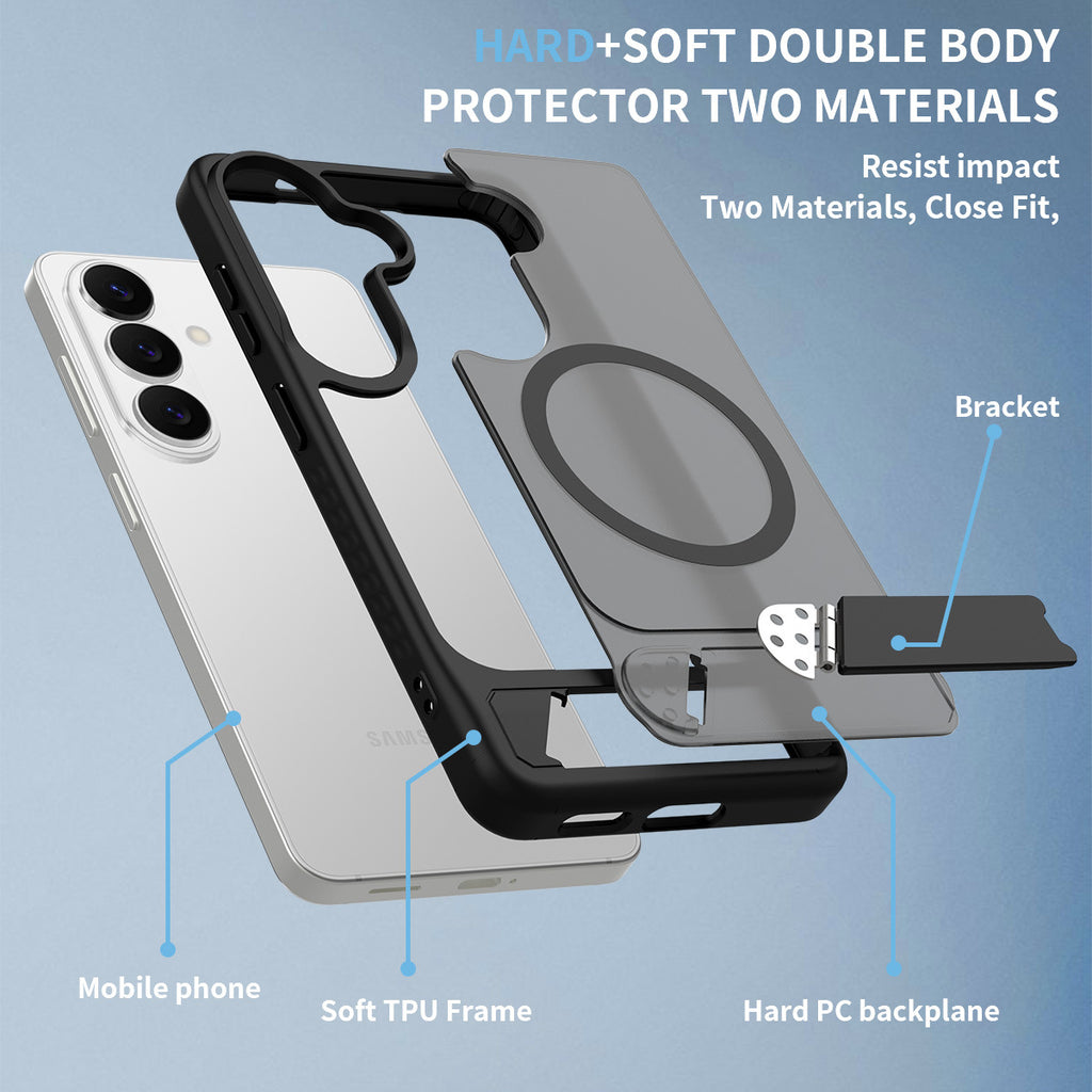 Sanfeng Magnetic Phone Case with Invisible Kickstand for Samsung Galaxy S23 S24 S25 S26 Ultra Plus, Frosted Skin-Feel Anti-Fingerprint TPU Protective Cover