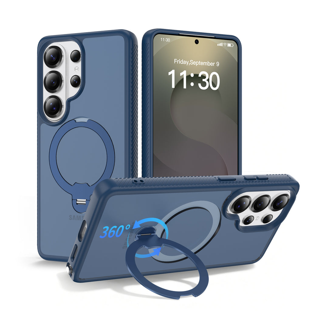 Magnetic Matte Case with Rotating Invisible Stand for Samsung Galaxy S25 S24 S23 Ultra Plus, Anti-Fingerprint TPU Protective Cover