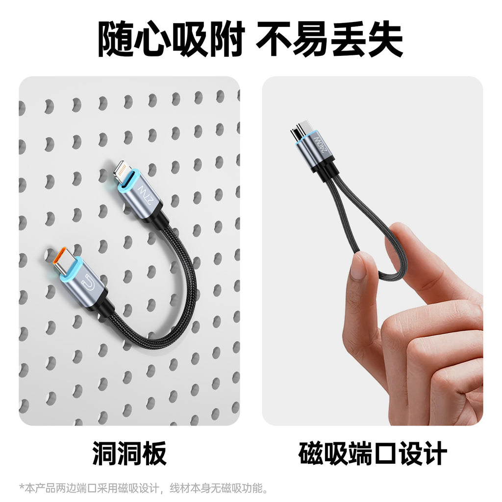 240W USB-C to USB-C Fast Charging Cable, 15cm Braided Short Portable Cord with Magnetic Storage, PD Compatible