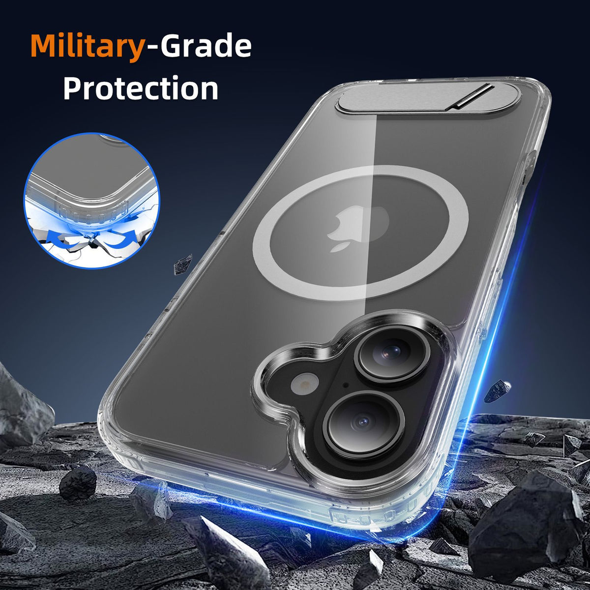 Sanfeng Magnetic Frosted Clear Phone Case with Invisible Kickstand, Anti-Fingerprint Shockproof TPU Cover for iPhone