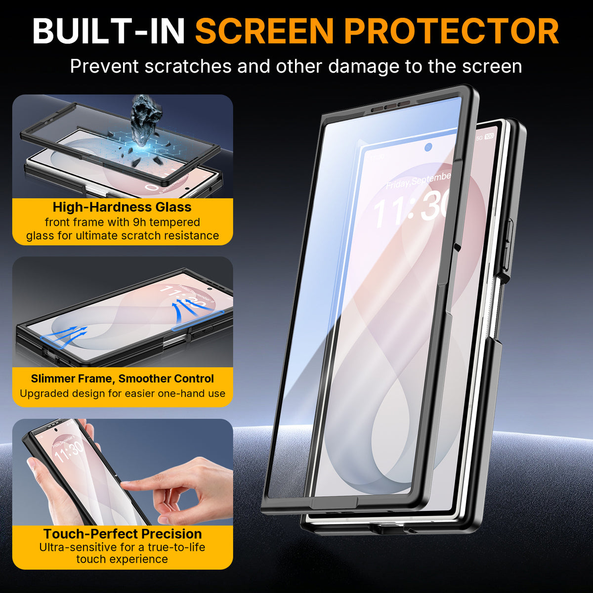 Magnetic Foldable Phone Case for Samsung Galaxy Z Fold with Built-in Spring Kickstand, Shockproof Silicone Protective Cover