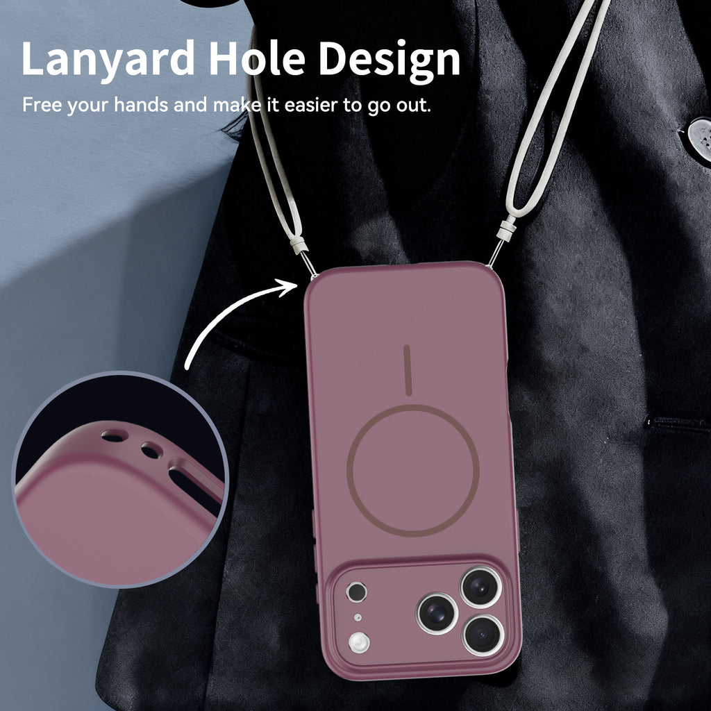 Matte Magnetic Full-Cover Silicone Protective Case with Lanyard Hole for iPhone 17 / 16 / 15 Series, Shockproof Anti-Drop Cover
