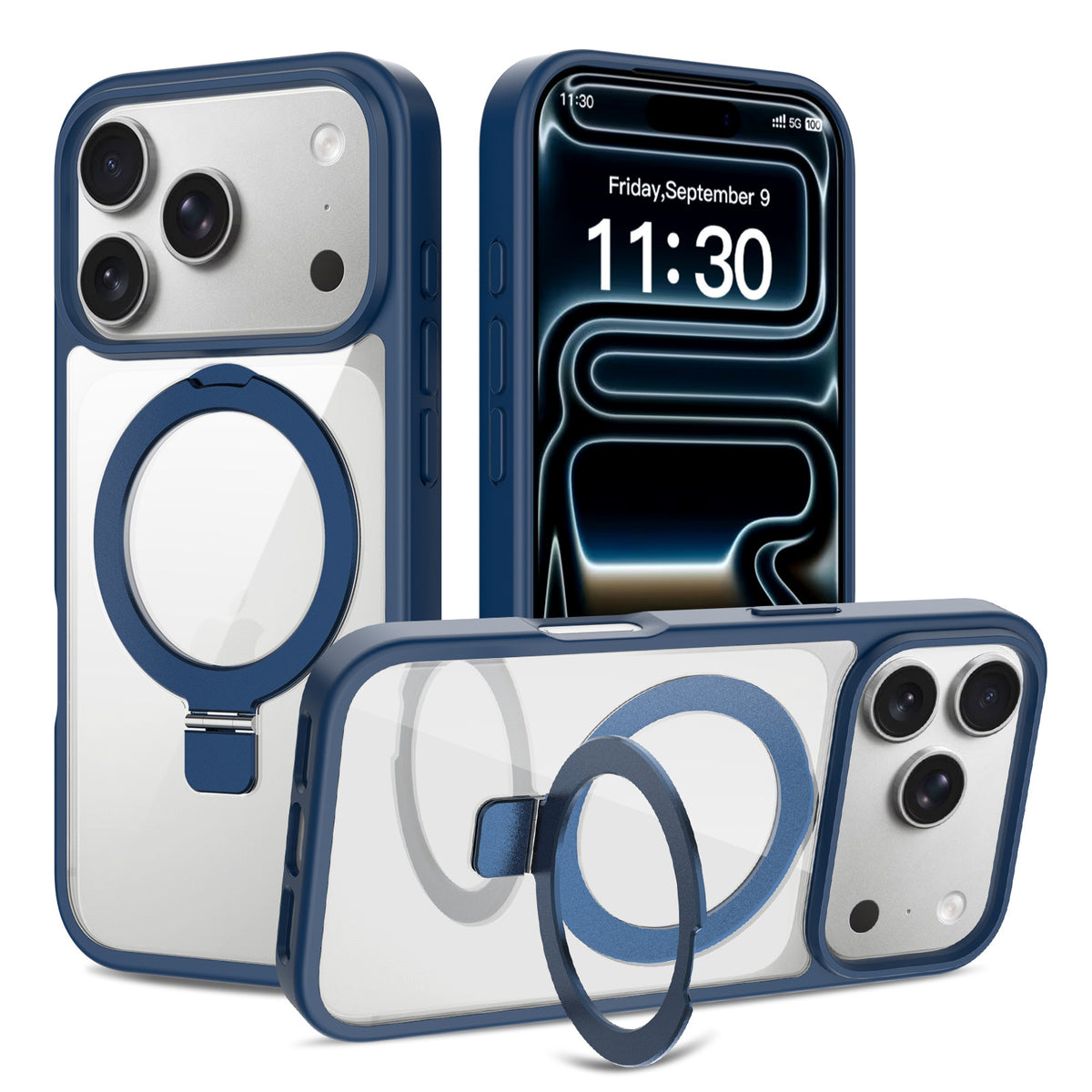 Magnetic Clear Phone Case with Airbag Stand Holder for iPhone 17 Air, Transparent TPU Shockproof Anti-Fingerprint Protective Cover