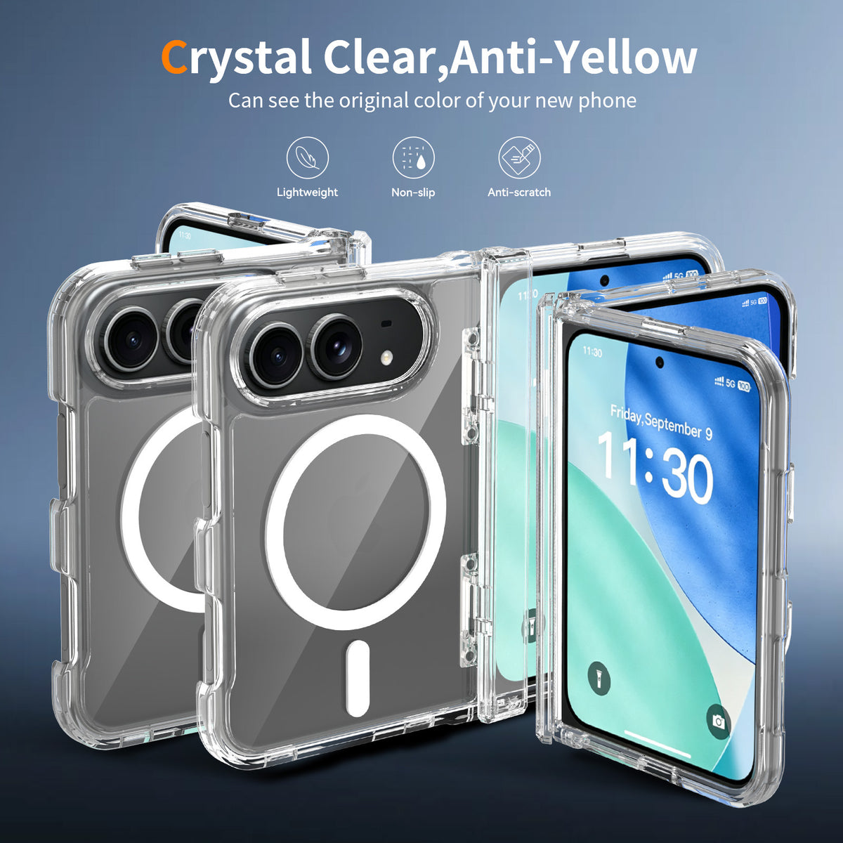 Transparent Magnetic Case with Side Cover for iPhone 18 Pro, 2mm Anti-Fall TPU Integrated Protective Phone Cover