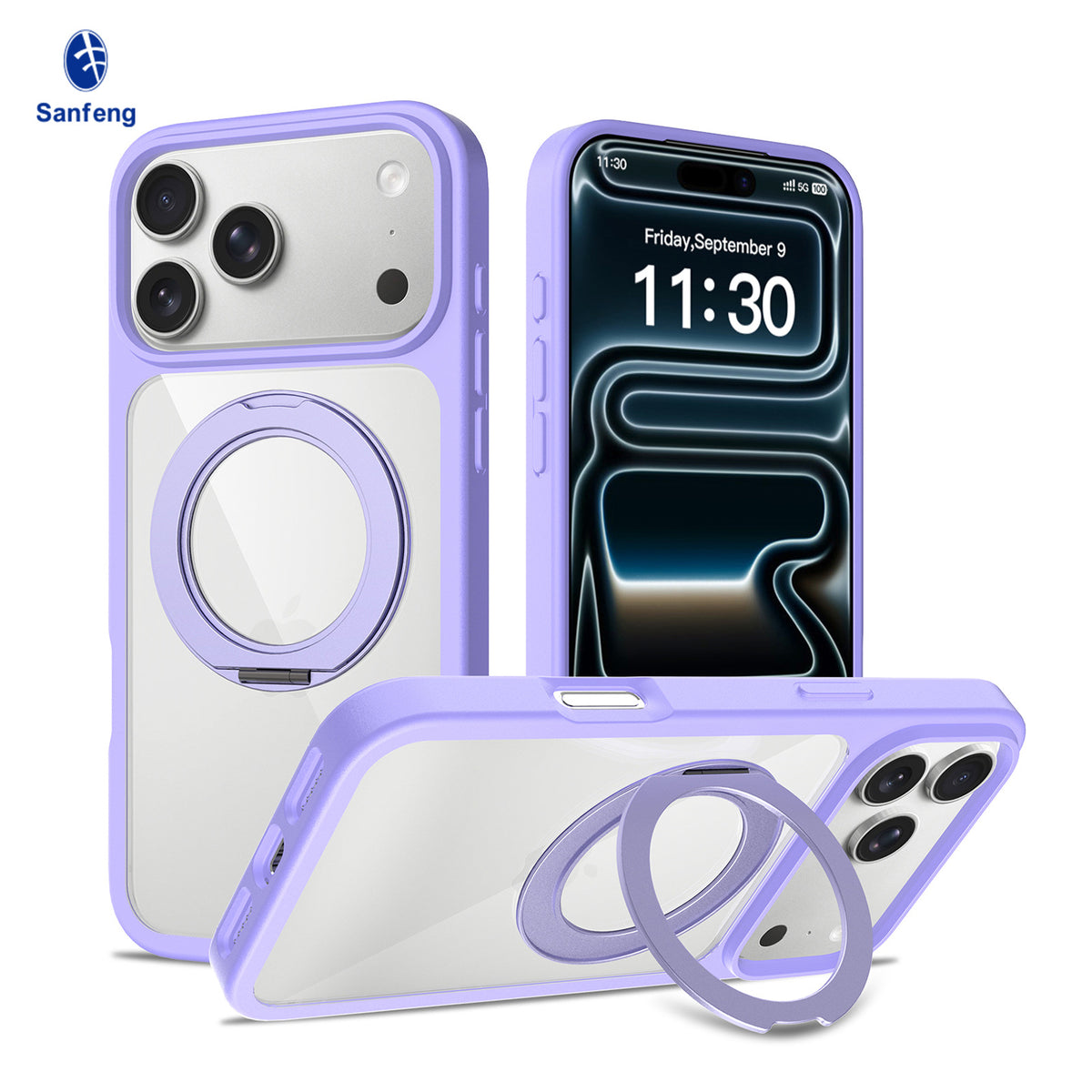 Sanfeng Magnetic Phone Case with 360-Degree Rotating Stand, Shockproof Anti-Fall Protective Cover for iPhone 16 Pro Max & iPhone 17 Series
