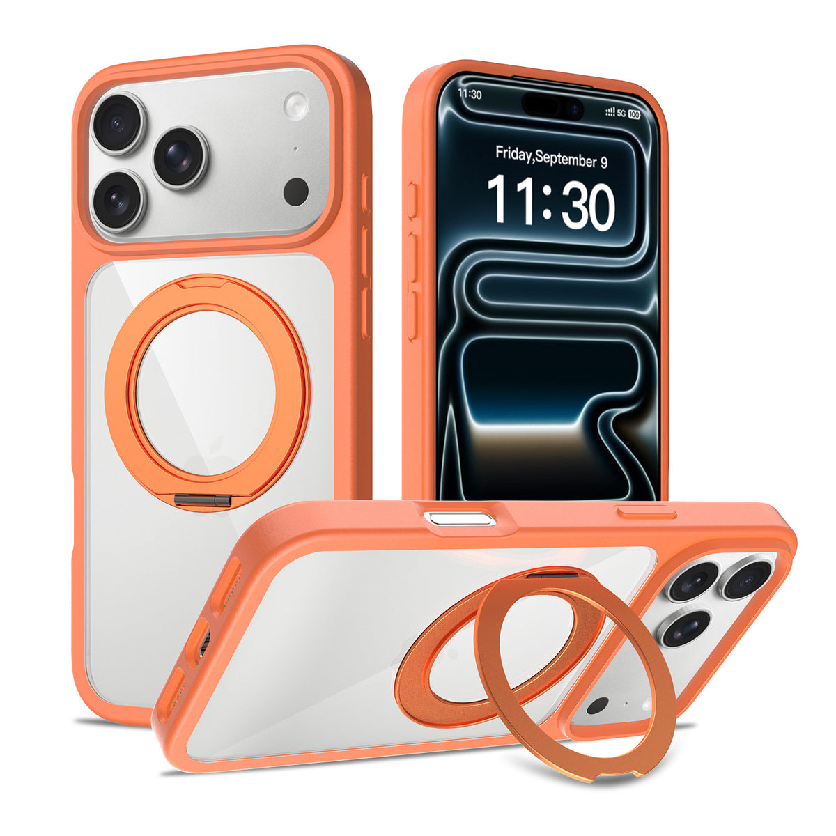 Sanfeng Magnetic Phone Case with 360-Degree Rotating Stand, Shockproof Anti-Fall Protective Cover for iPhone 16 Pro Max & iPhone 17 Series