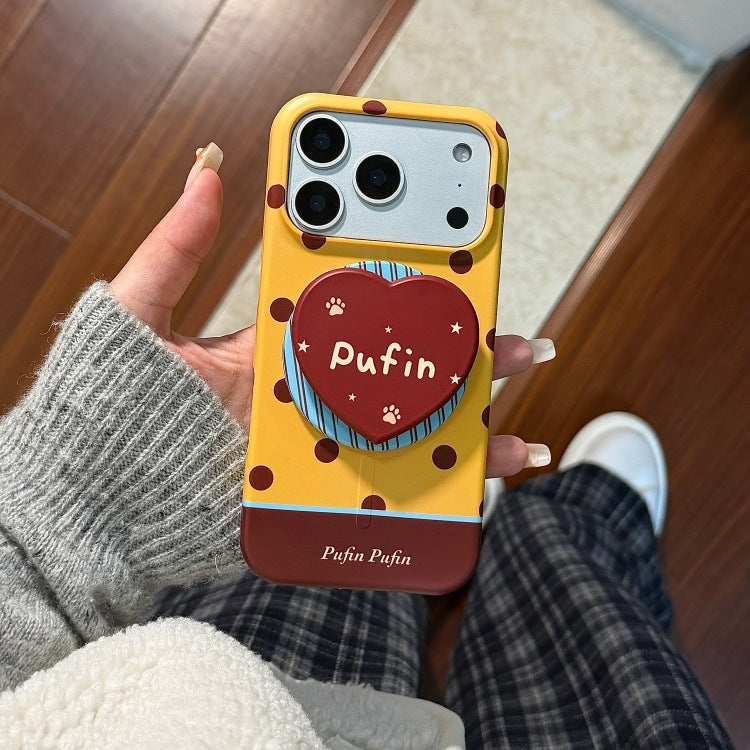Contrast Polka Dot Heart Magnetic Stand Phone Case for iPhone 17 16 15 14 Pro Max Plus Full Coverage IMD Shockproof Cover