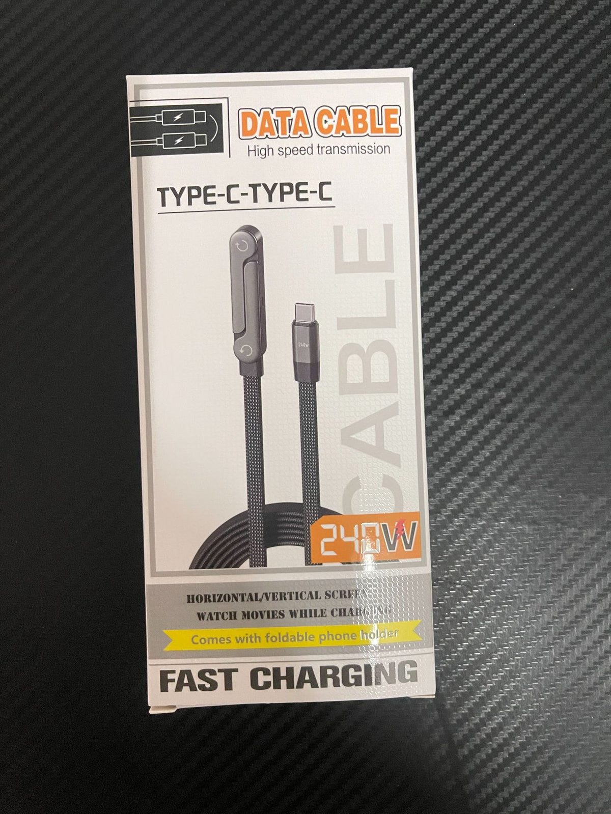 240W Type-C Fast Charging Cable with Built-in Phone Gaming Stand, 1.5M Zinc Alloy PD Charger Cord for Laptops and Smartphones - Black