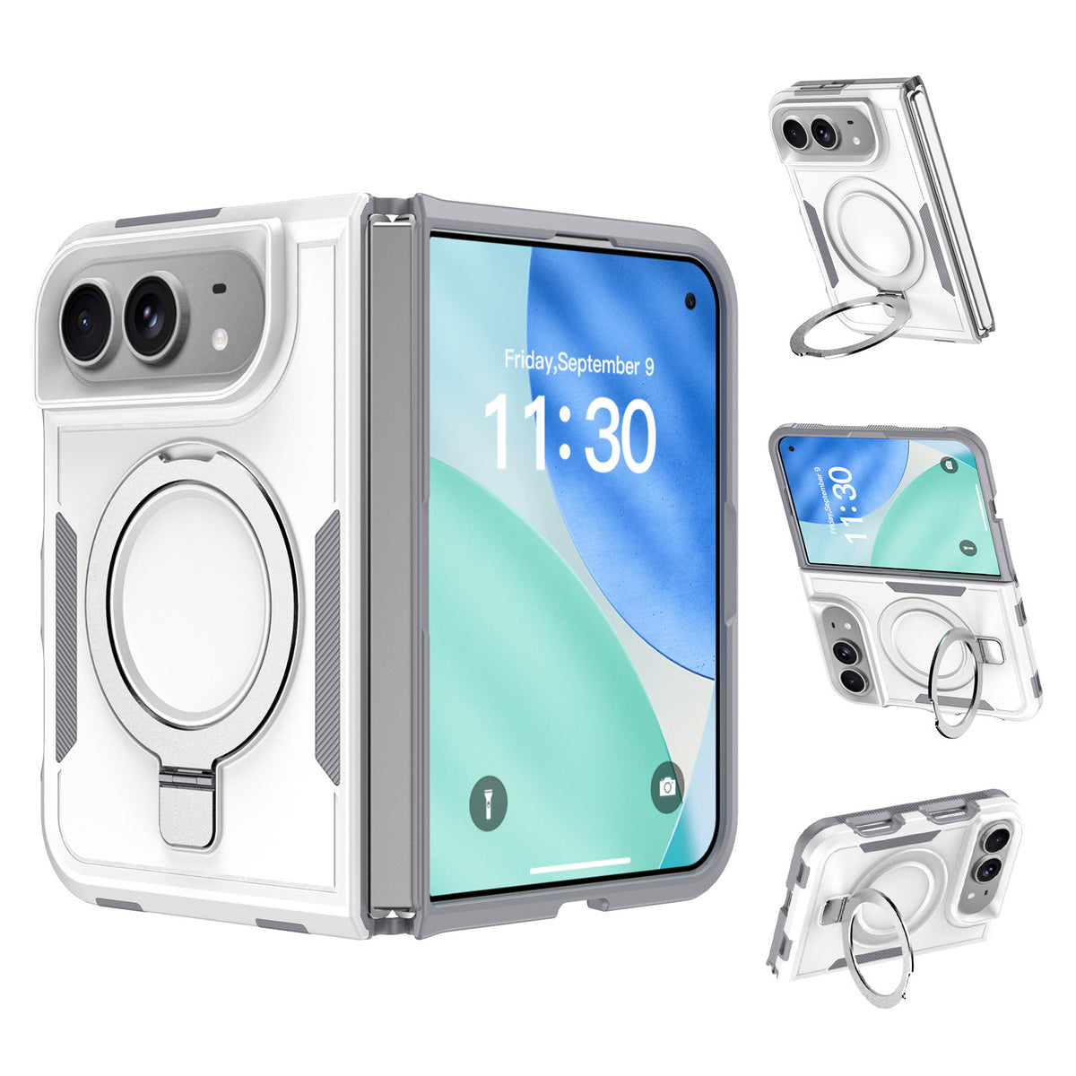 3-in-1 Magnetic Protective Case for iPhone 18 Duo with Built-in Invisible Kickstand, Shockproof Silicone Phone Cover