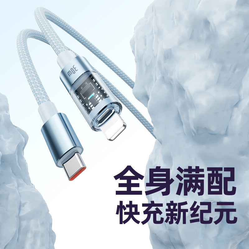 60W PD Fast Charging Braided USB-C Cable with Transparent LED Indicator Light, Macaron Colors Phone Charging Cord