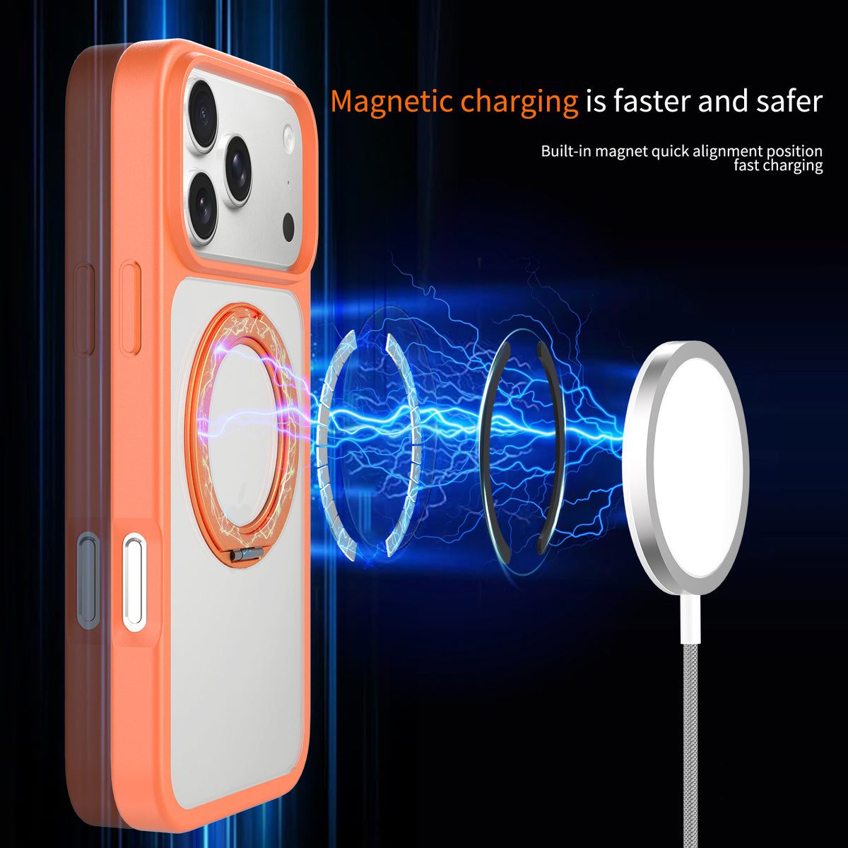Sanfeng Magnetic Phone Case with 360-Degree Rotating Stand, Shockproof Anti-Fall Protective Cover for iPhone 16 Pro Max & iPhone 17 Series