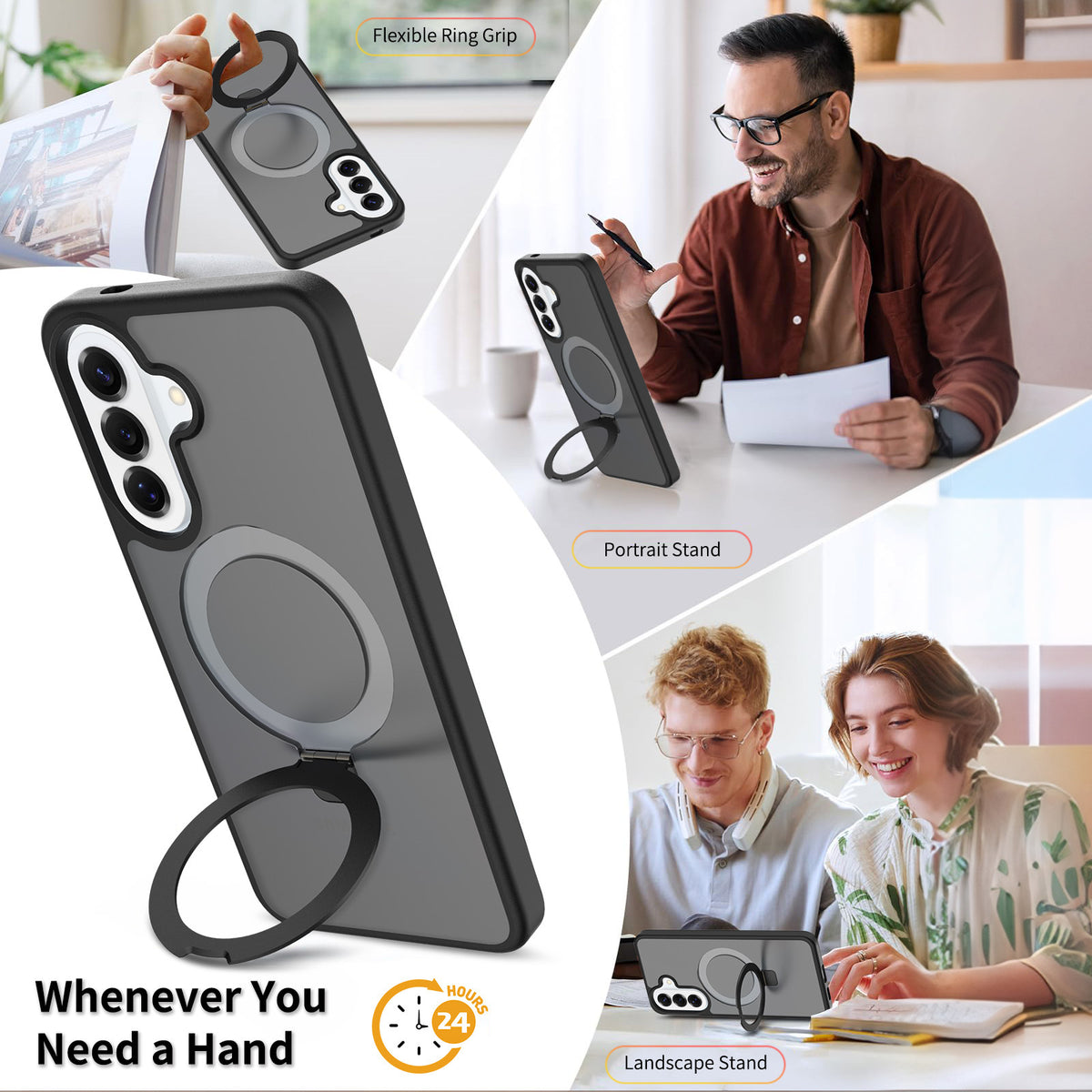 Nordic Style Magnetic Stand Phone Case for Samsung, Anti-Fall TPU Skin-Feel Protective Cover with Built-in Kickstand