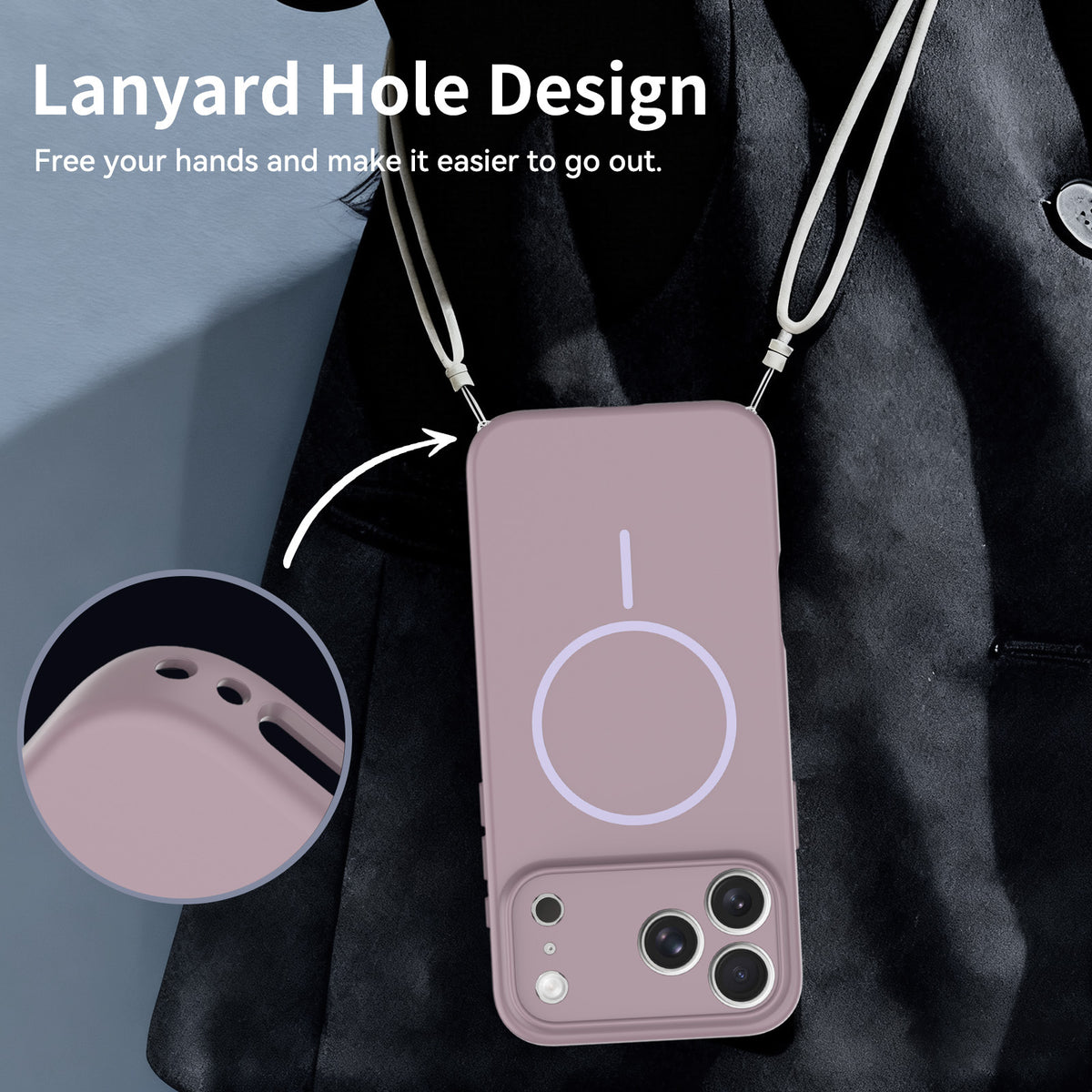 Magnetic Matte Silicone Phone Case with Lanyard Hole for iPhone 17 16 15 Pro Max Anti-Fall Protective Cover