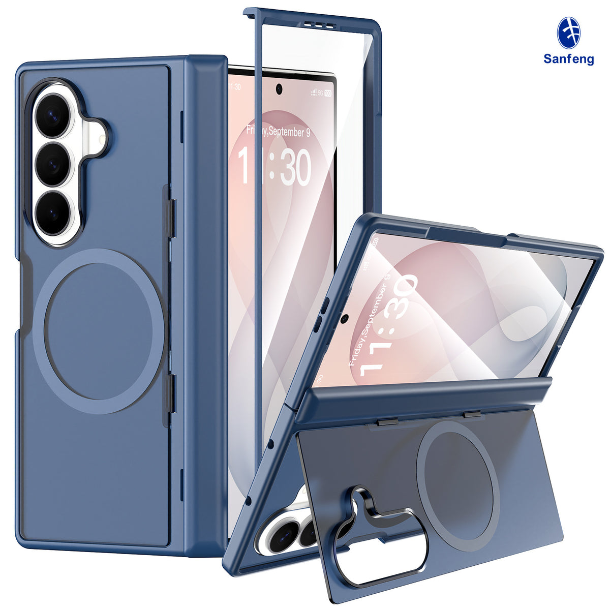 Magnetic Foldable Phone Case for Samsung Galaxy Z Fold with Built-in Spring Kickstand, Shockproof Silicone Protective Cover