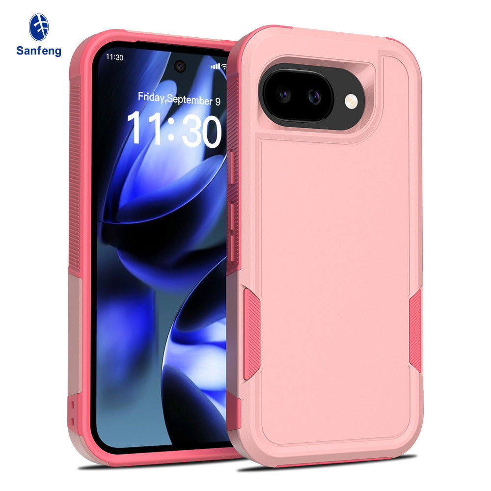 Heavy-Duty 2-in-1 Solid Color Protective Phone Case for Google Pixel 10A / Pixel 9 Pro XL, Anti-Fingerprint TPU Cover - Black