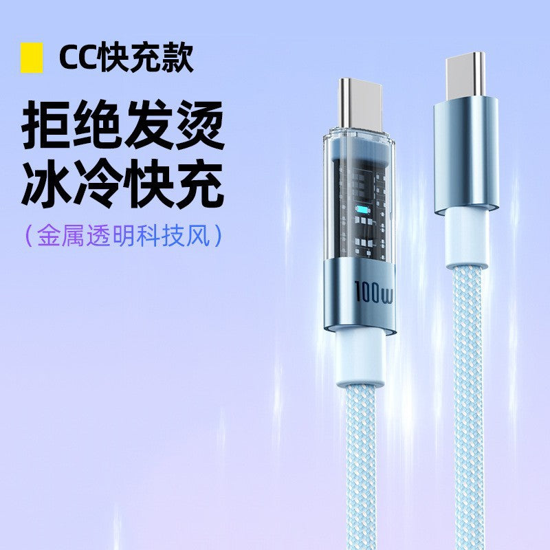60W PD Fast Charging Braided USB-C Cable with Transparent LED Indicator Light, Macaron Colors Phone Charging Cord
