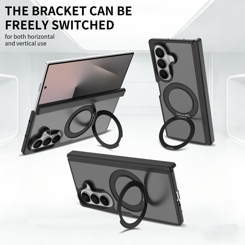 Sanfeng Magnetic Case Compatible with Samsung Galaxy Fold, 360-Degree Rotating Ring Stand Anti-Drop Matte Silicone Protective Cover