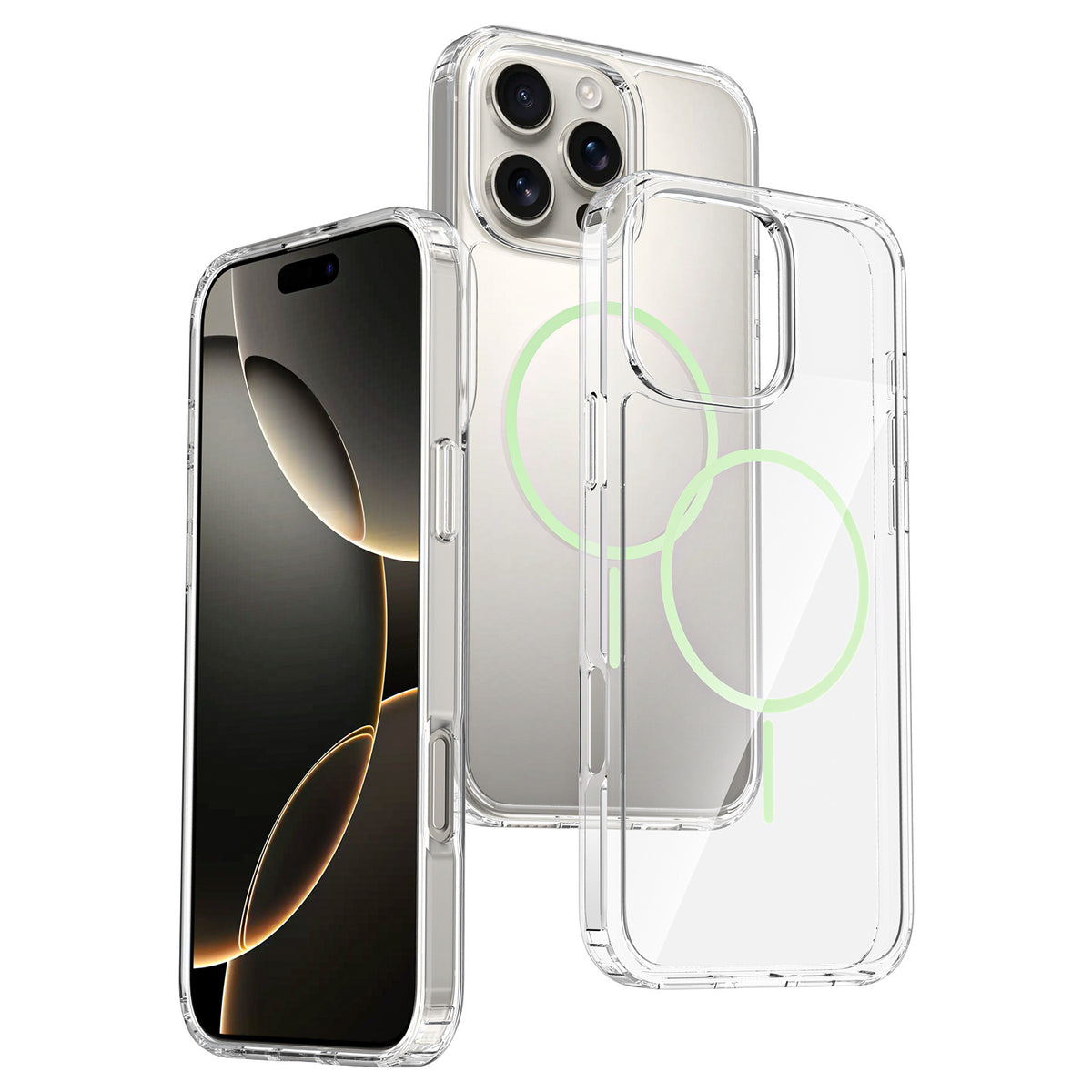 Transparent Magnetic Phone Case with Rainbow Ring for iPhone 16 15 14 Pro Max Plus, Shockproof Clear TPU 2-in-1 Protective Cover