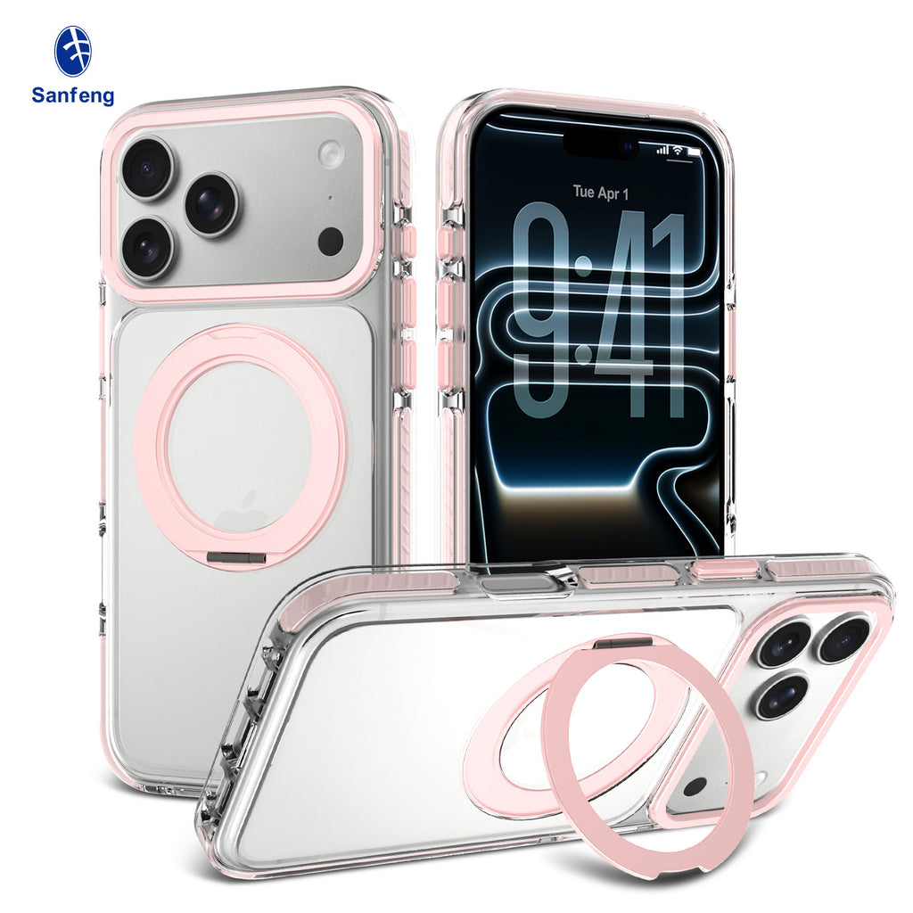 Silicone Anti-Fall Phone Case with Invisible Magnetic Lens Stand Compatible with iPhone 17, 16 & 15 Series, Two-Color Shockproof Cover