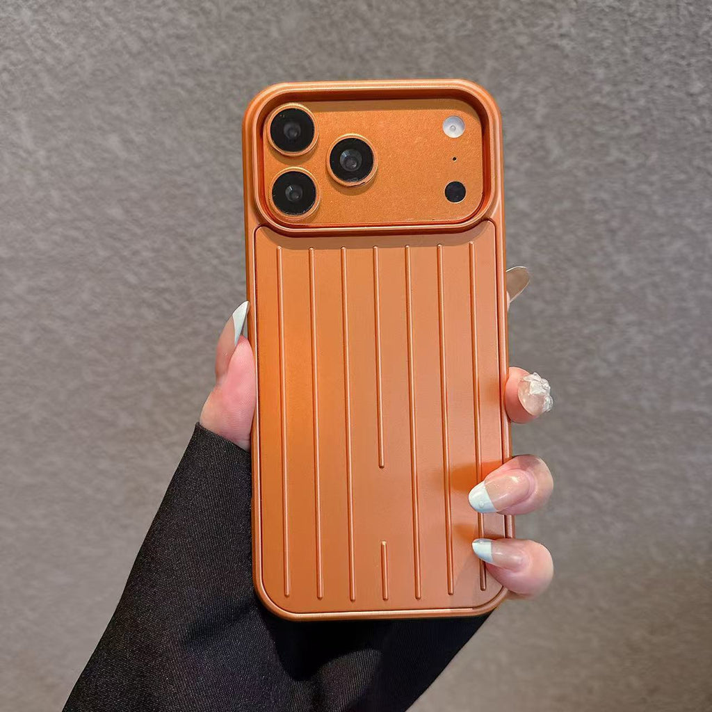 Metallic Stripe Suitcase Hard PC Case for iPhone 16 15 14 13 12 Pro Max Shockproof Anti-Drop Full Cover
