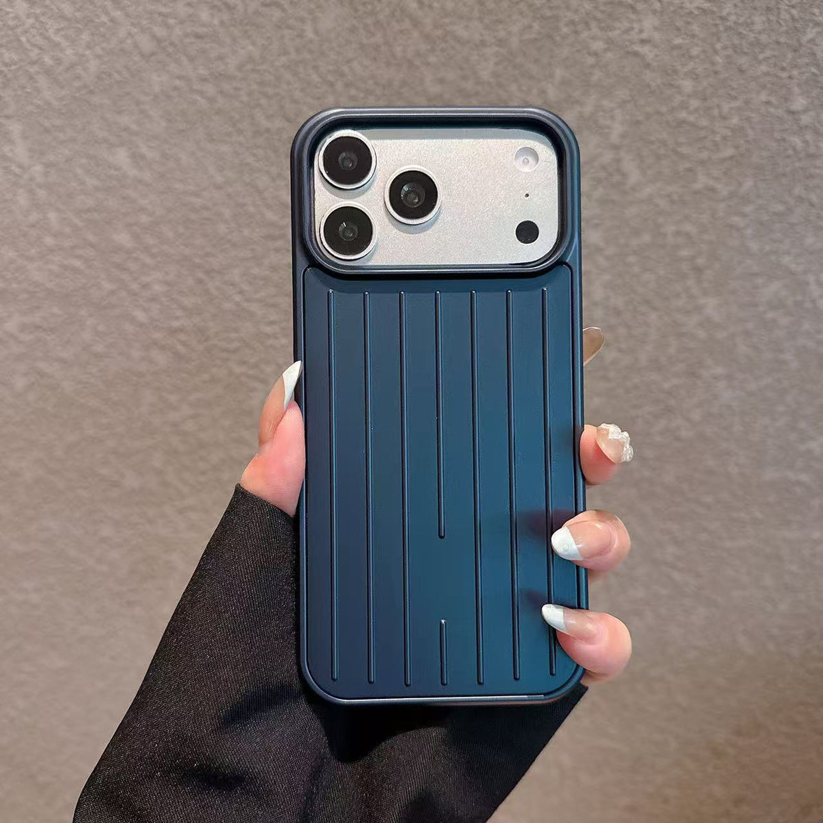 Metallic Stripe Suitcase Hard PC Case for iPhone 16 15 14 13 12 Pro Max Shockproof Anti-Drop Full Cover