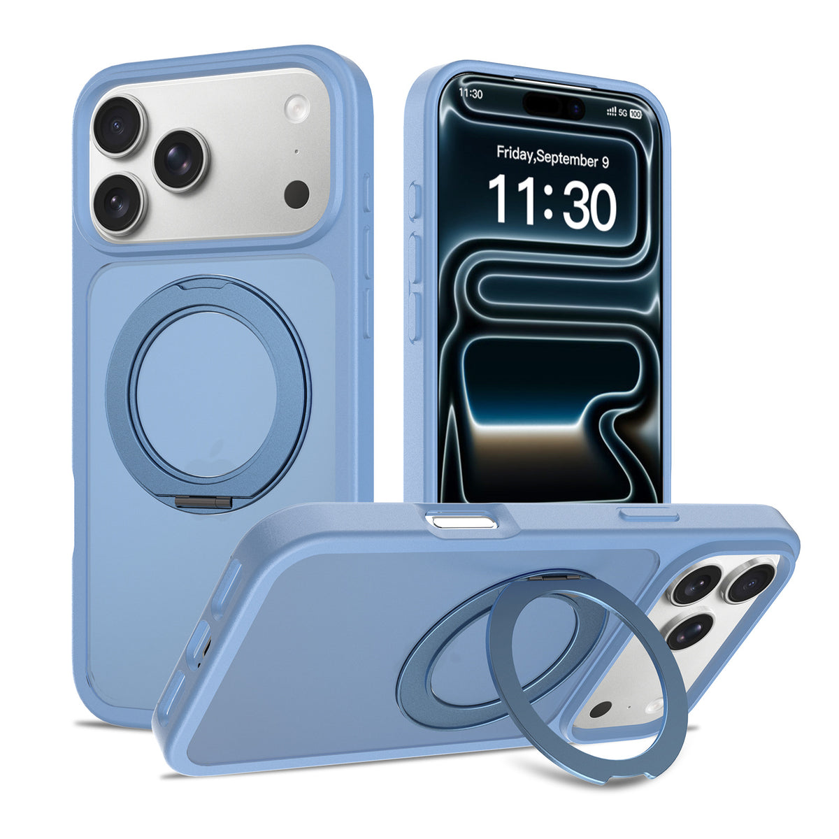 Magnetic Silicone Phone Case with 360-Degree Rotating Stand for iPhone 16 15 17 Series, Skin-Feel Anti-Drop Protective Cover