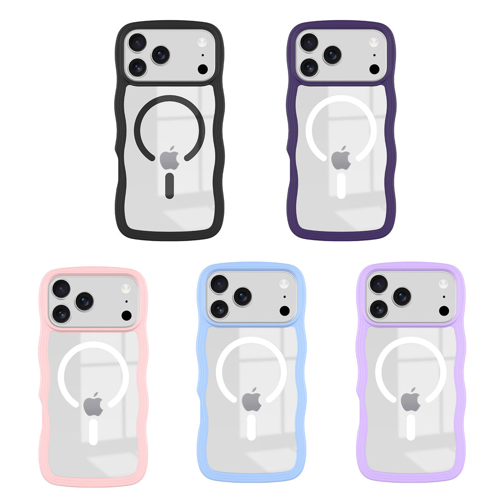 Magnetic Wave Edge Transparent Phone Case for iPhone 16 15 14 Pro Max TPU Shockproof Protective Cover