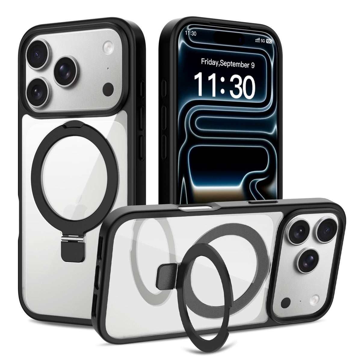Magnetic Clear Phone Case with Airbag Stand Holder for iPhone 17 Air, Transparent TPU Shockproof Anti-Fingerprint Protective Cover