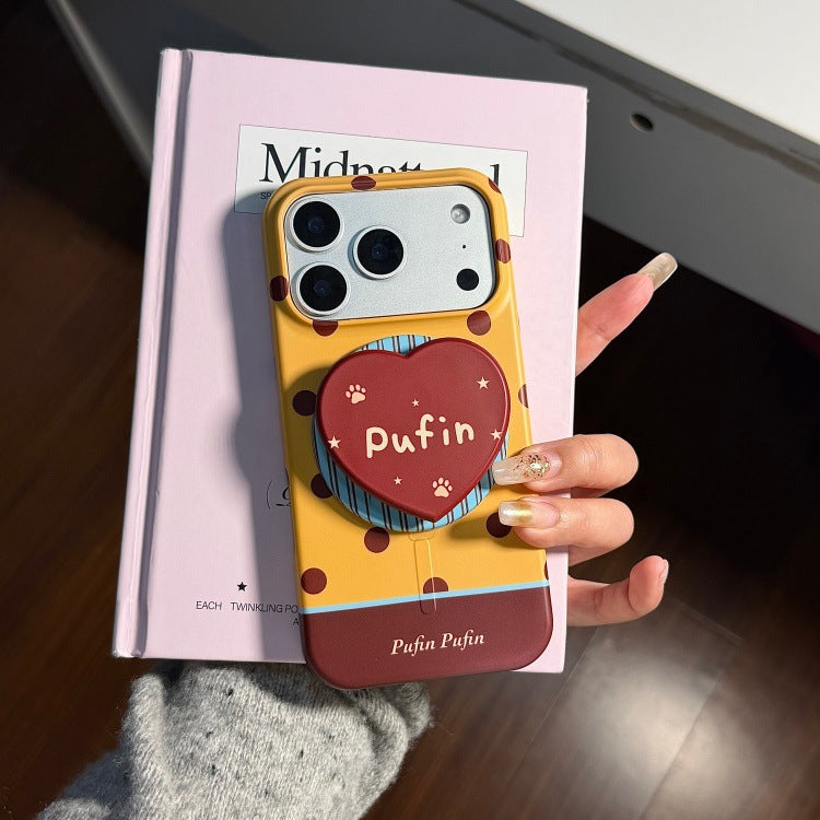 Contrast Polka Dot Heart Magnetic Stand Phone Case for iPhone 17 16 15 14 Pro Max Plus Full Coverage IMD Shockproof Cover