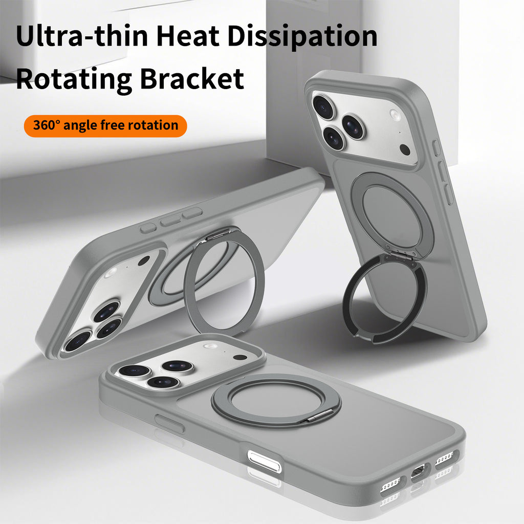 Matte Magnetic Phone Case with 360-Degree Rotating Invisible Stand, Shockproof Protective Silicone Cover for iPhone 15, 16 & 17 Series