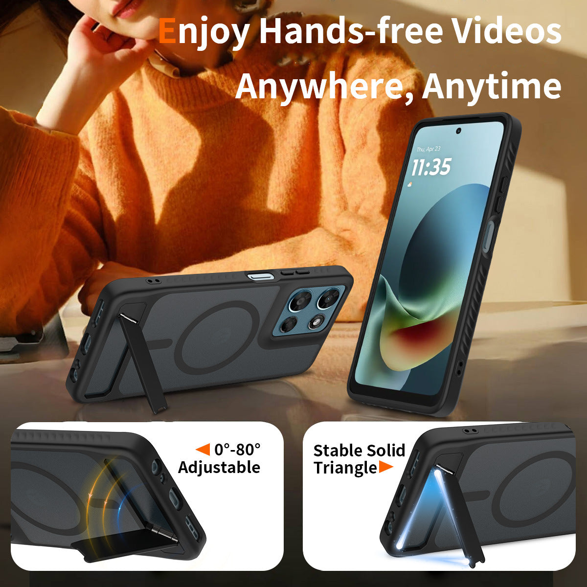 Magnetic 2-in-1 Phone Case with Kickstand for Motorola Moto Series, Anti-Slip Anti-Fingerprint Silicone Protective Cover