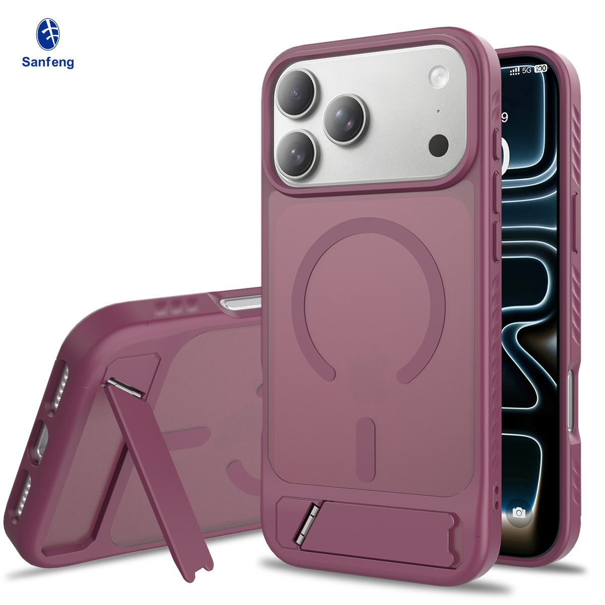 Sanfeng Magnetic Kickstand Phone Case for iPhone 17 Air, Frosted TPU Anti-Fingerprint Shockproof Airbag Cover with Invisible Bracket