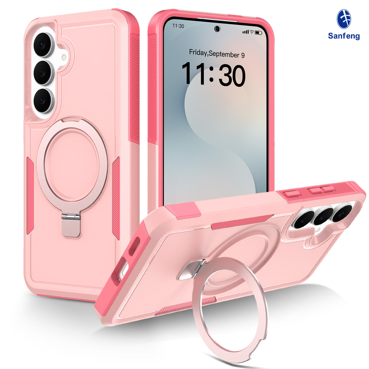 Sanfeng Magnetic Stand Phone Case for Samsung S25 S26FE, Two-in-One Shockproof Anti-Drop Solid Color Protective Cover