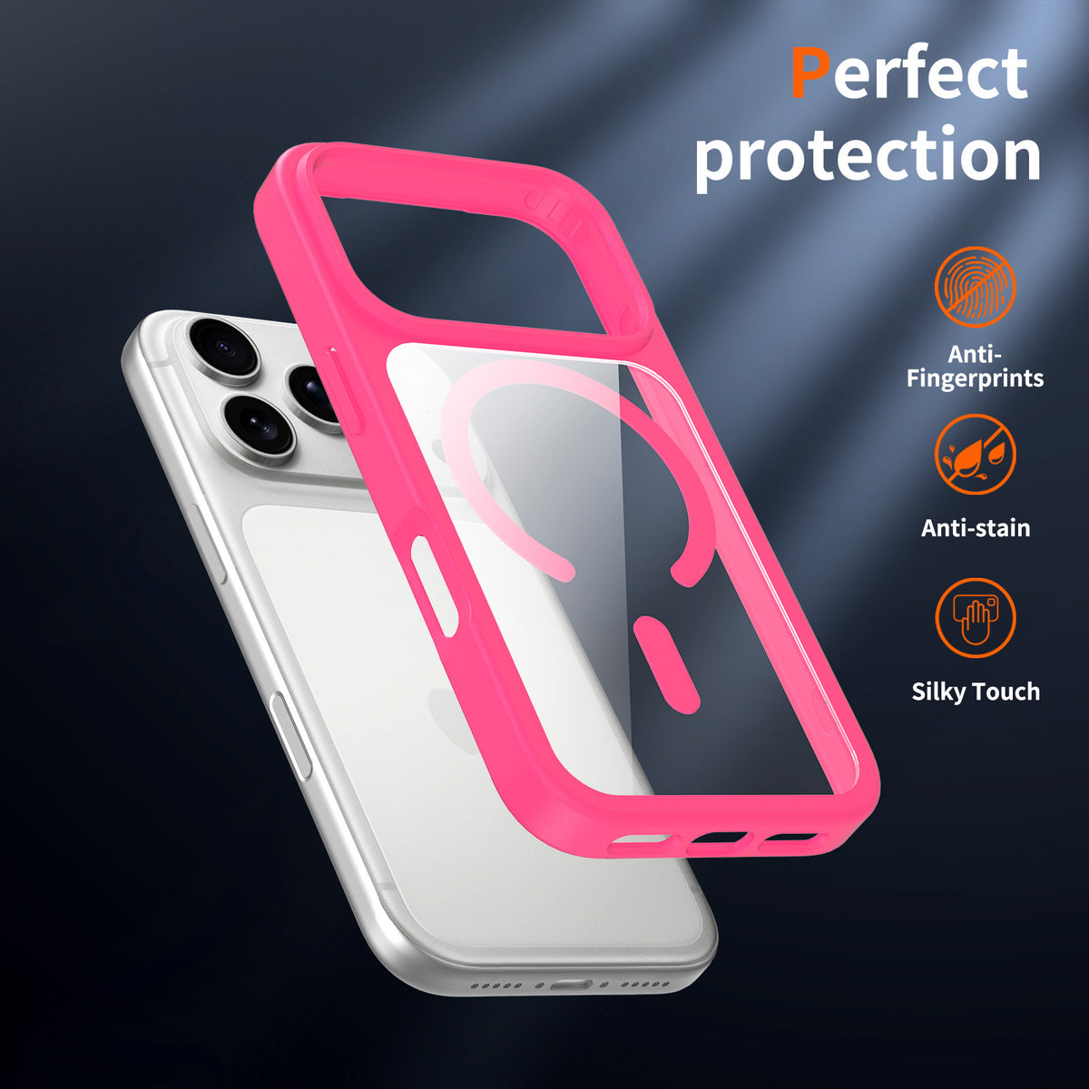 Magnetic Frosted Translucent Phone Case Compatible with iPhone, Shockproof TPU Anti-Fingerprint Protective Cover (Black + Transparent)
