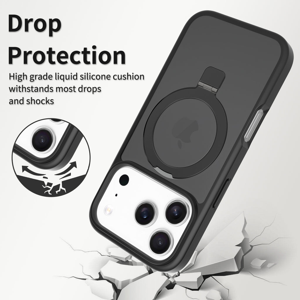 Magnetic Matte Phone Case with Invisible Kickstand for iPhone 16 & 17 Series, Shockproof TPU Protective Cover