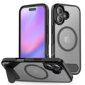 Sanfeng Magnetic Frosted Clear Phone Case with Invisible Kickstand, Anti-Fingerprint Shockproof TPU Cover for iPhone