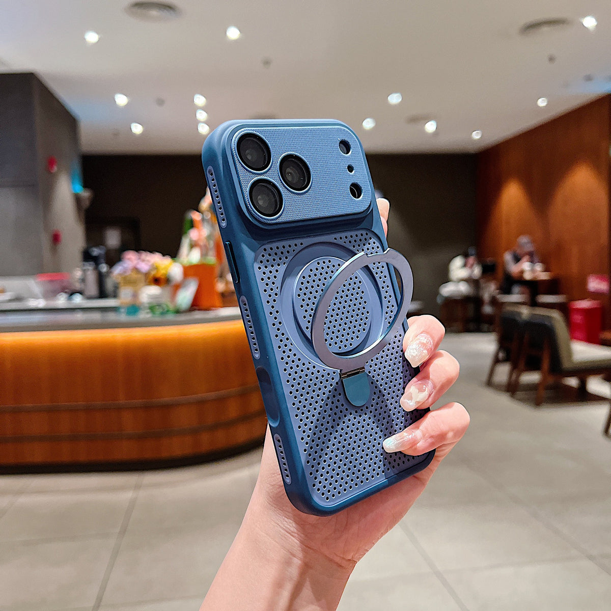 Magnetic Honeycomb Cooling Phone Case with Ring Kickstand for iPhone 16 15 14 13 12 Pro Max, Frosted Hard PC Shockproof Drop Protection Matte Cover